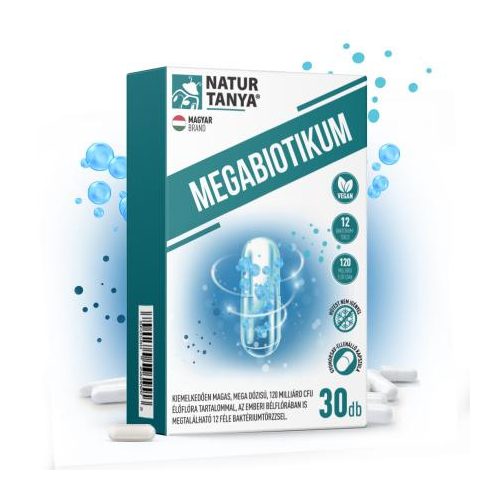 MEGABIOTIKUM - 120 milliárd CFU élőflóra, 12 féle baktériumtörzs, fermentált, galaktomannán típusú PHGG rosttal